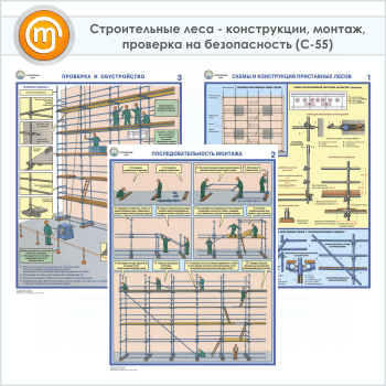 Плакаты «Строительные леса - конструкции, монтаж, проверка на безопасность» (С-55, ламинированная бумага, А2, 3 листа)